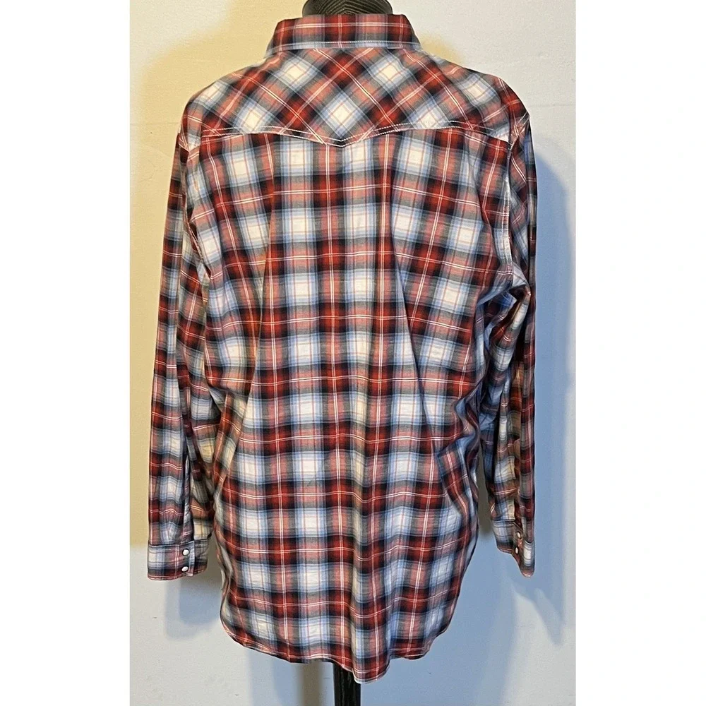 American‎ Eagle Outfitters Shirt Mens 2XL Red Plaid Western Pearl Snap Sleeve